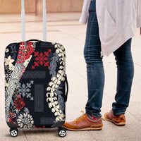 Hawaii Puakenikeni and Maile Lei Luggage Cover Navy Blue Japanese Wave Style - Polynesian Pride