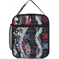 Hawaii Puakenikeni and Maile Lei Lunch Bag Navy Blue Japanese Wave Style LT9 10.2 × 8.3 × 4.3 inch Navy Blue - Polynesian Pride