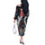 Hawaii Puakenikeni and Maile Lei Off The Shoulder Long Sleeve Dress Navy Blue Japanese Wave Style - Polynesian Pride