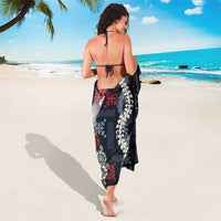 Hawaii Puakenikeni and Maile Lei Sarong Navy Blue Japanese Wave Style - Polynesian Pride