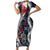 Hawaii Puakenikeni and Maile Lei Short Sleeve Bodycon Dress Navy Blue Japanese Wave Style - Polynesian Pride