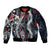 Hawaii Puakenikeni and Maile Lei Sleeve Zip Bomber Jacket Navy Blue Japanese Wave Style - Polynesian Pride