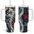 Hawaii Puakenikeni and Maile Lei Tumbler With Handle Navy Blue Japanese Wave Style - Polynesian Pride
