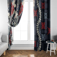 Hawaii Puakenikeni and Maile Lei Window Curtain Navy Blue Japanese Wave Style - Polynesian Pride