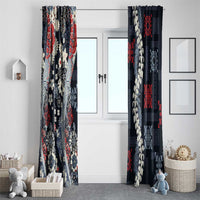 Hawaii Puakenikeni and Maile Lei Window Curtain Navy Blue Japanese Wave Style - Polynesian Pride