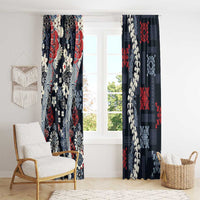 Hawaii Puakenikeni and Maile Lei Window Curtain Navy Blue Japanese Wave Style - Polynesian Pride