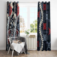 Hawaii Puakenikeni and Maile Lei Window Curtain Navy Blue Japanese Wave Style - Polynesian Pride