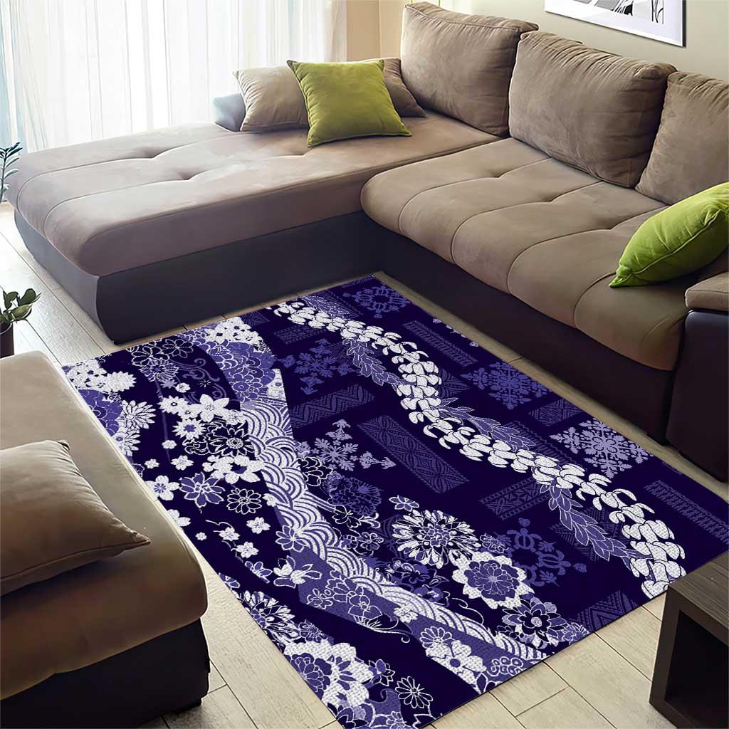 Hawaii Puakenikeni and Maile Lei Area Rug Purple Japanese Wave Style - Polynesian Pride