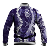 Hawaii Puakenikeni and Maile Lei Baseball Jacket Purple Japanese Wave Style - Polynesian Pride