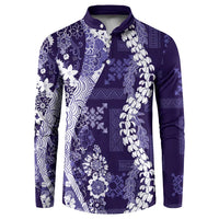 Hawaii Puakenikeni and Maile Lei Button Sweatshirt Purple Japanese Wave Style - Polynesian Pride