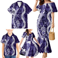 Hawaii Puakenikeni and Maile Lei Family Matching Mermaid Dress and Hawaiian Shirt Purple Japanese Wave Style - Polynesian Pride
