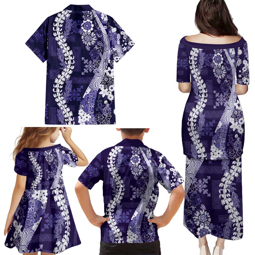 Hawaii Puakenikeni and Maile Lei Family Matching Puletasi and Hawaiian Shirt Purple Japanese Wave Style LT9 - Polynesian Pride