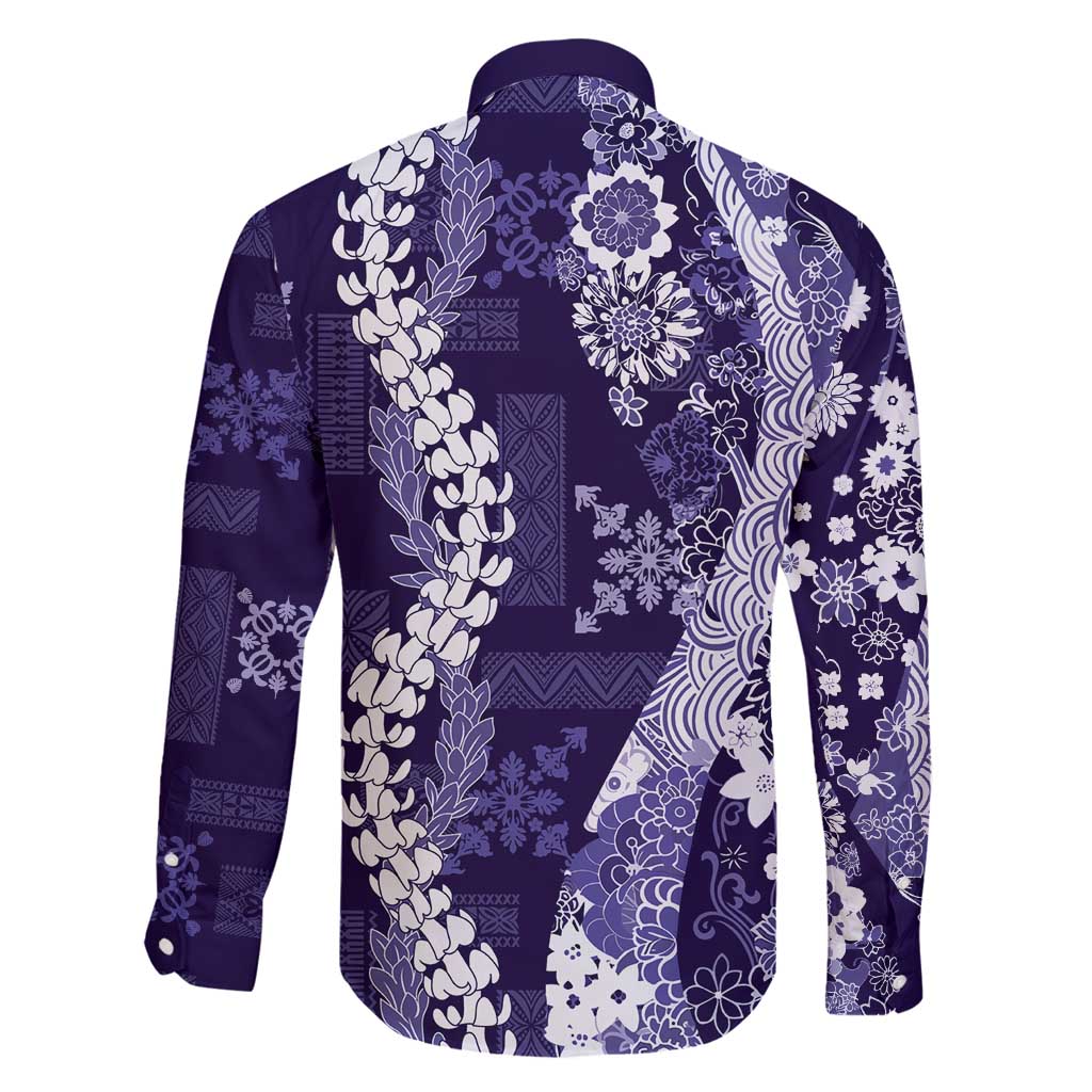 Hawaii Puakenikeni and Maile Lei Family Matching Puletasi and Hawaiian Shirt Purple Japanese Wave Style LT9 - Polynesian Pride
