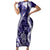Hawaii Puakenikeni and Maile Lei Family Matching Short Sleeve Bodycon Dress and Hawaiian Shirt Purple Japanese Wave Style - Polynesian Pride
