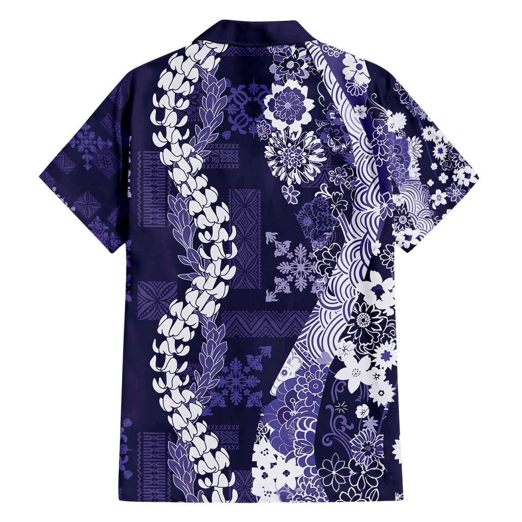 Hawaii Puakenikeni and Maile Lei Family Matching Summer Maxi Dress and Hawaiian Shirt Purple Japanese Wave Style - Polynesian Pride