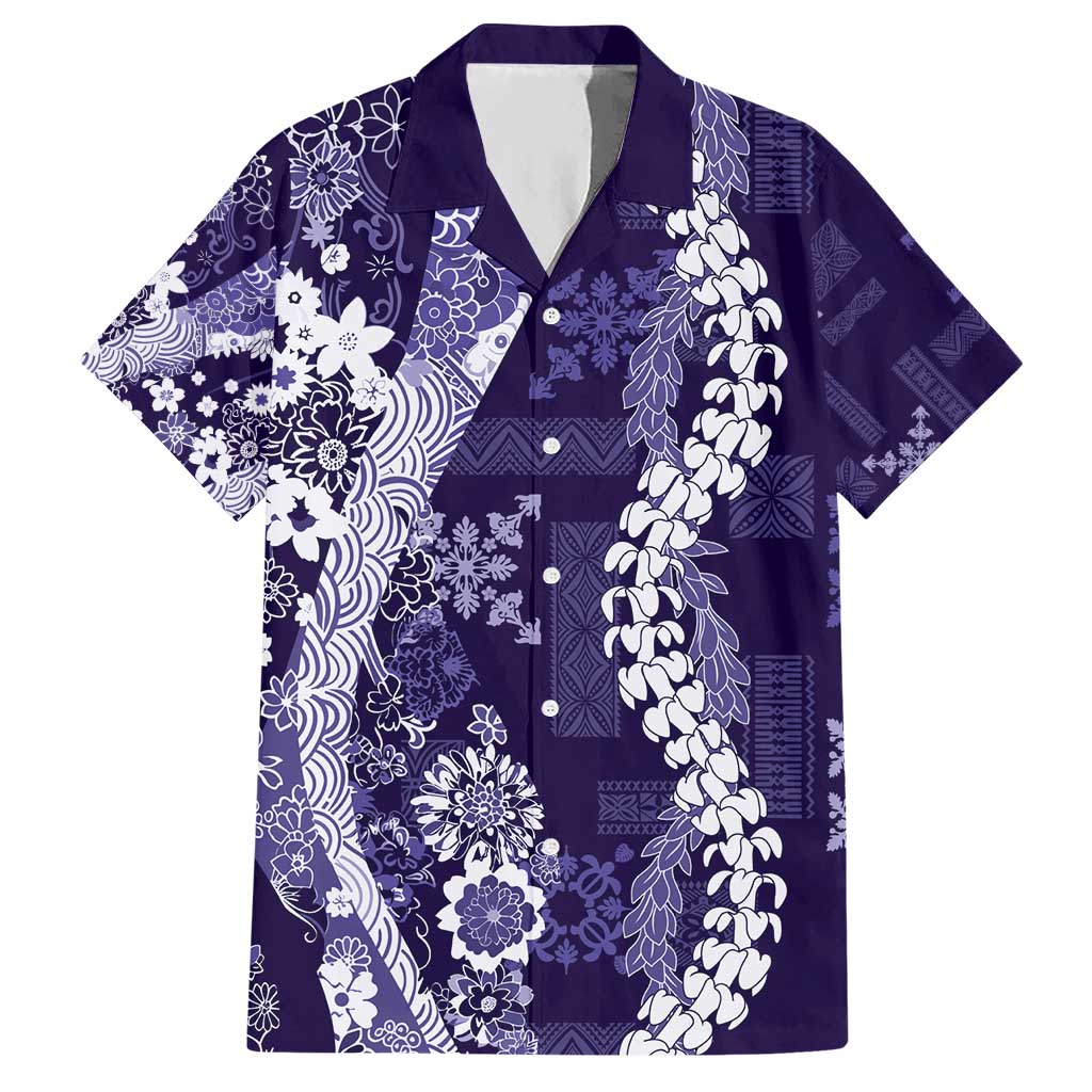 Hawaii Puakenikeni and Maile Lei Hawaiian Shirt Purple Japanese Wave Style - Polynesian Pride