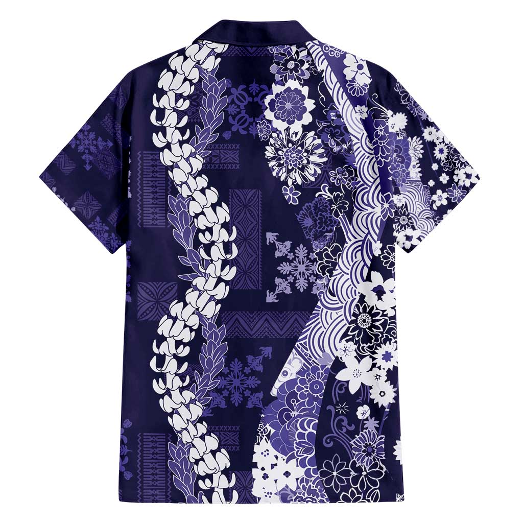 Hawaii Puakenikeni and Maile Lei Hawaiian Shirt Purple Japanese Wave Style - Polynesian Pride