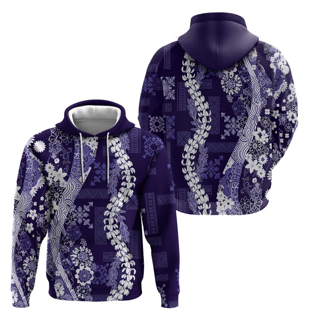 Hawaii Puakenikeni and Maile Lei Hoodie Purple Japanese Wave Style - Polynesian Pride