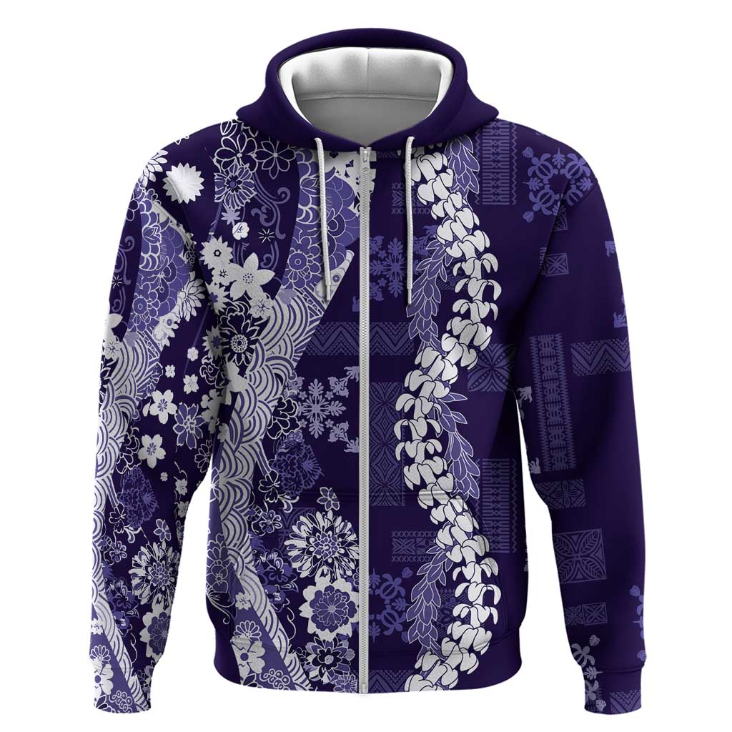 Hawaii Puakenikeni and Maile Lei Hoodie Purple Japanese Wave Style - Polynesian Pride
