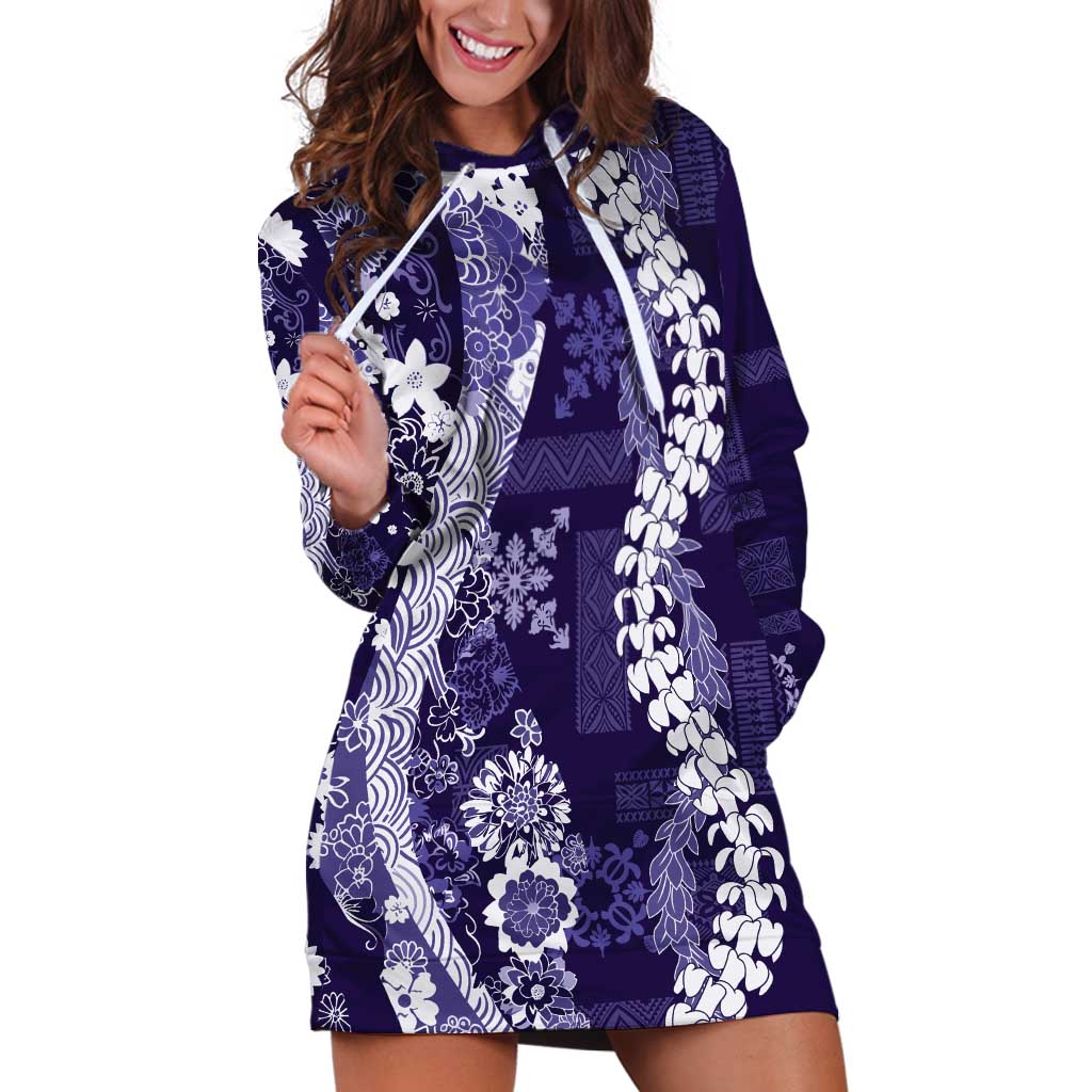 Hawaii Puakenikeni and Maile Lei Hoodie Dress Purple Japanese Wave Style LT9 Purple - Polynesian Pride