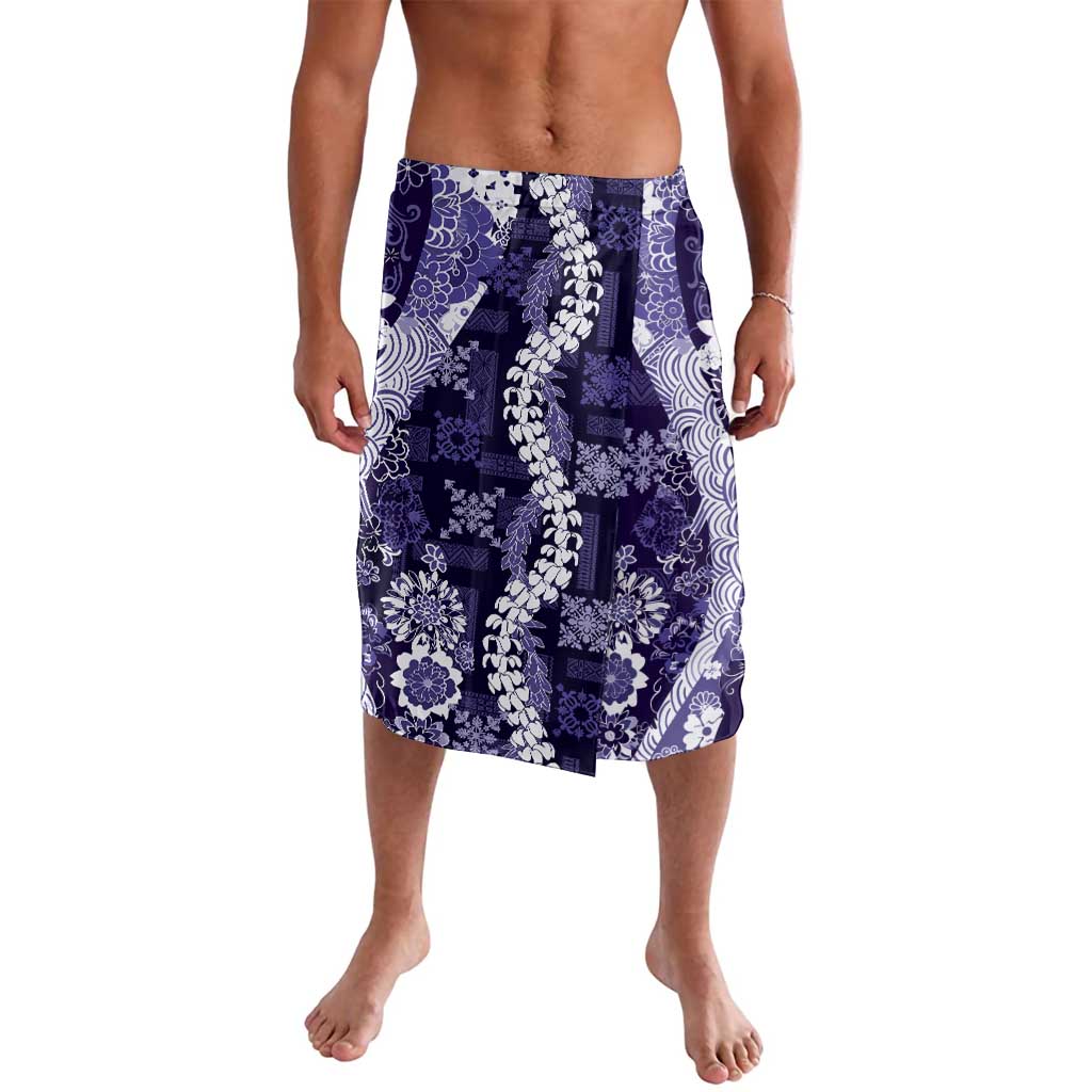 Hawaii Puakenikeni and Maile Lei Lavalava Purple Japanese Wave Style - Polynesian Pride