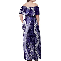Hawaii Puakenikeni and Maile Lei Off Shoulder Maxi Dress Purple Japanese Wave Style - Polynesian Pride