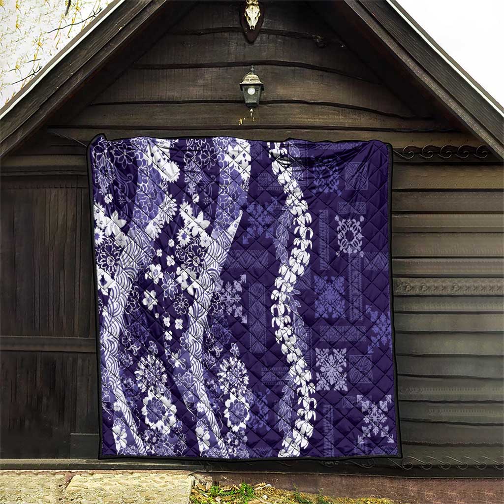 Hawaii Puakenikeni and Maile Lei Quilt Purple Japanese Wave Style - Polynesian Pride