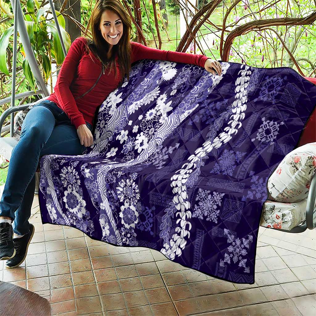 Hawaii Puakenikeni and Maile Lei Quilt Purple Japanese Wave Style - Polynesian Pride