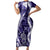 Hawaii Puakenikeni and Maile Lei Short Sleeve Bodycon Dress Purple Japanese Wave Style - Polynesian Pride