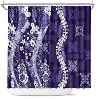 Hawaii Puakenikeni and Maile Lei Shower Curtain Purple Japanese Wave Style - Polynesian Pride