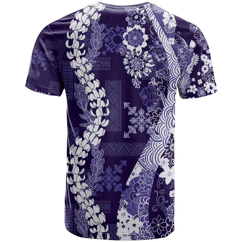 Hawaii Puakenikeni and Maile Lei T Shirt Purple Japanese Wave Style - Polynesian Pride