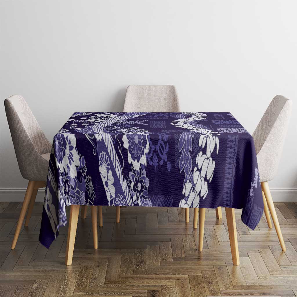 Hawaii Puakenikeni and Maile Lei Tablecloth Purple Japanese Wave Style - Polynesian Pride