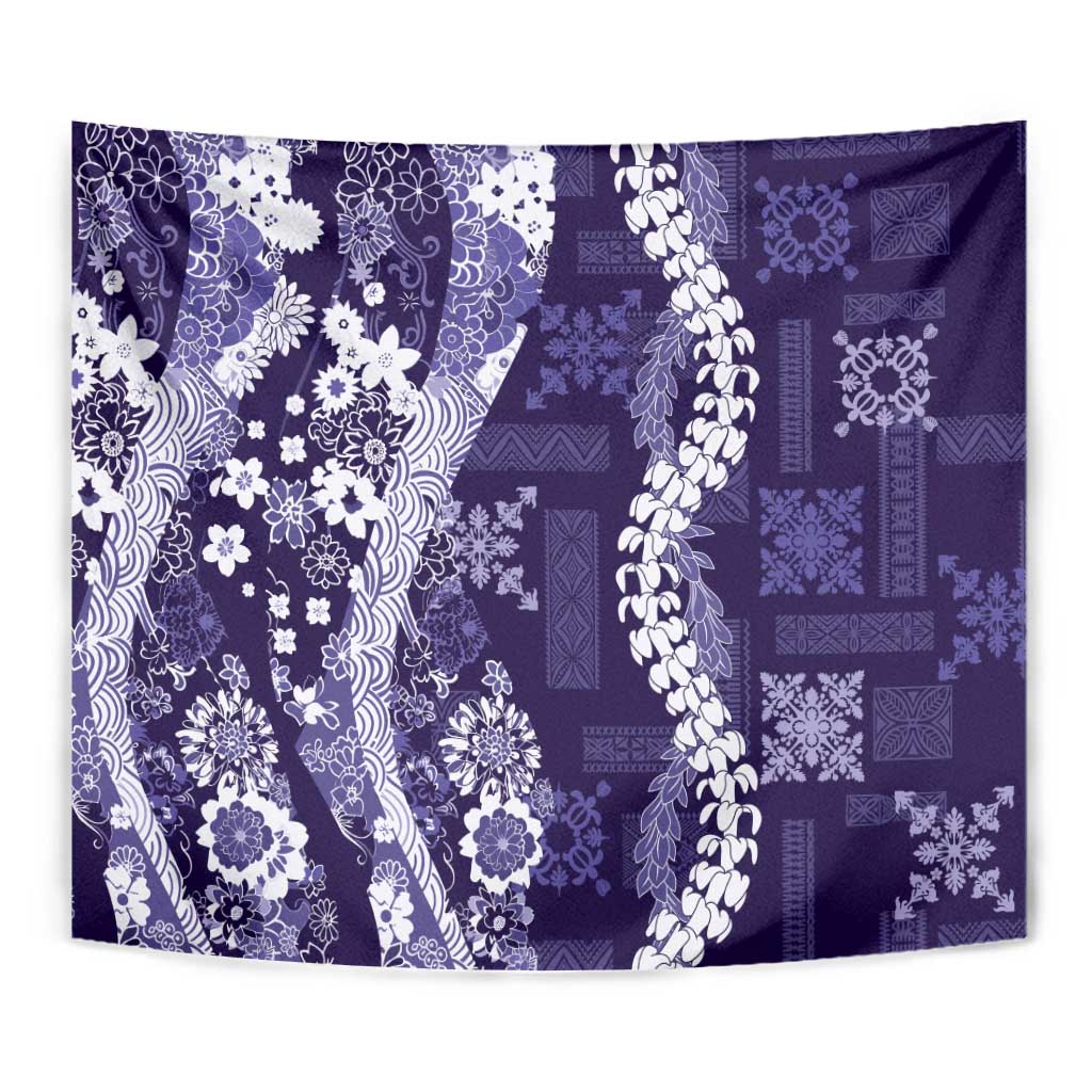 Hawaii Puakenikeni and Maile Lei Tapestry Purple Japanese Wave Style - Polynesian Pride