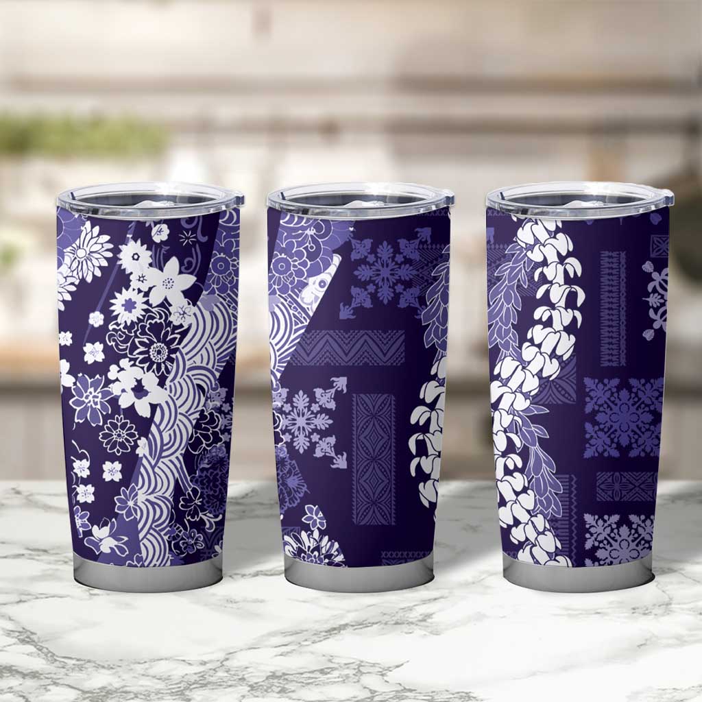 Hawaii Puakenikeni and Maile Lei Tumbler Cup Purple Japanese Wave Style - Polynesian Pride