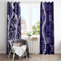 Hawaii Puakenikeni and Maile Lei Window Curtain Purple Japanese Wave Style - Polynesian Pride