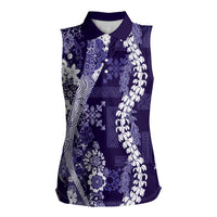 Hawaii Puakenikeni and Maile Lei Women Sleeveless Polo Shirt Purple Japanese Wave Style - Polynesian Pride