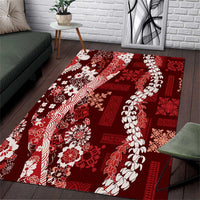 Hawaii Puakenikeni and Maile Lei Area Rug Red Japanese Wave Style - Polynesian Pride
