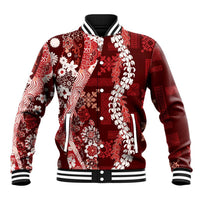 Hawaii Puakenikeni and Maile Lei Baseball Jacket Red Japanese Wave Style - Polynesian Pride