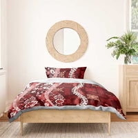 Hawaii Puakenikeni and Maile Lei Bedding Set Red Japanese Wave Style - Polynesian Pride