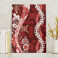 Hawaii Puakenikeni and Maile Lei Canvas Wall Art Red Japanese Wave Style - Polynesian Pride