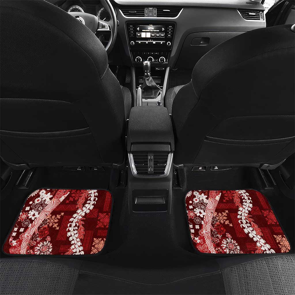 Hawaii Puakenikeni and Maile Lei Car Mats Red Japanese Wave Style - Polynesian Pride