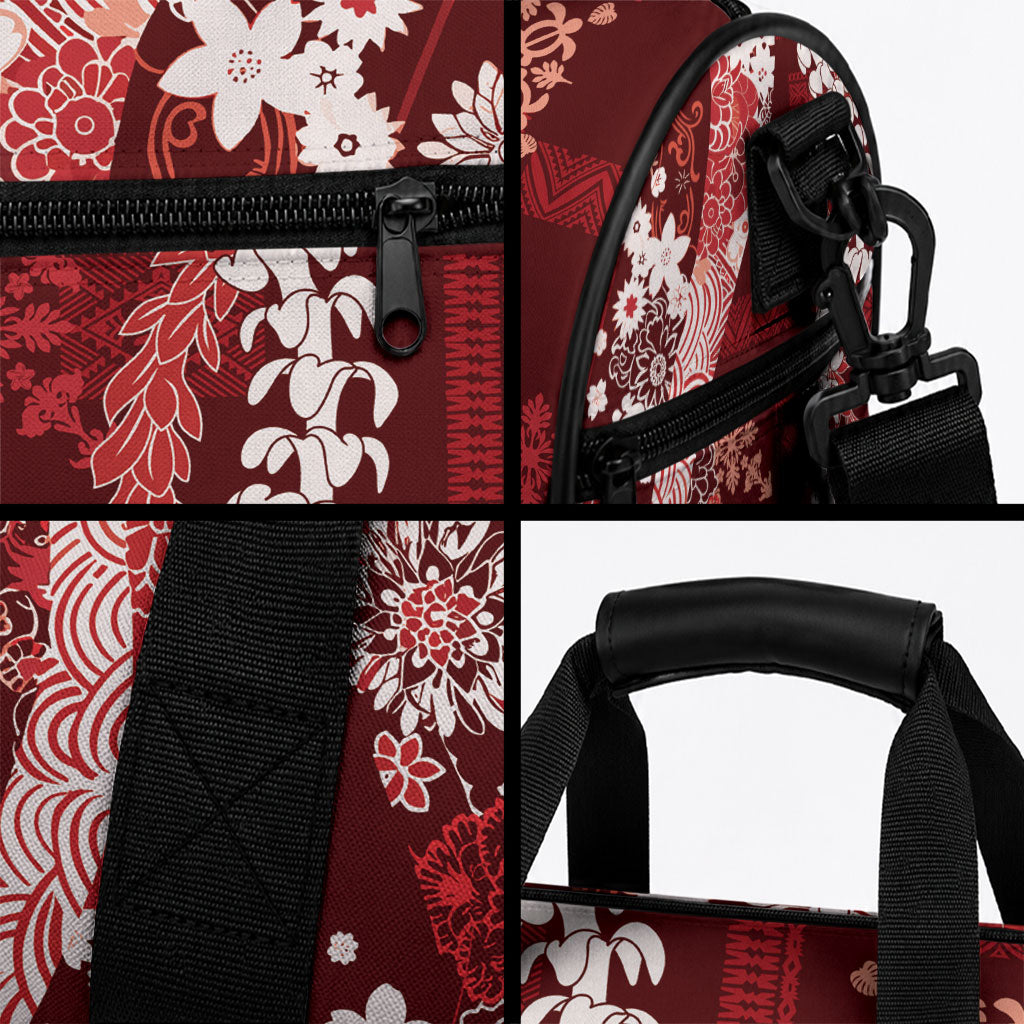Hawaii Puakenikeni and Maile Lei Duffle Bag Red Japanese Wave Style LT9 - Polynesian Pride