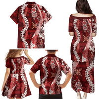 Hawaii Puakenikeni and Maile Lei Family Matching Puletasi and Hawaiian Shirt Red Japanese Wave Style LT9 - Polynesian Pride
