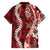 Hawaii Puakenikeni and Maile Lei Family Matching Short Sleeve Bodycon Dress and Hawaiian Shirt Red Japanese Wave Style - Polynesian Pride