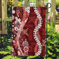 Hawaii Puakenikeni and Maile Lei Garden Flag Red Japanese Wave Style - Polynesian Pride