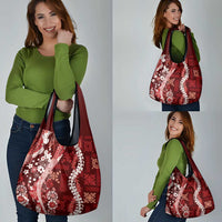 Hawaii Puakenikeni and Maile Lei Grocery Bag Red Japanese Wave Style - Polynesian Pride