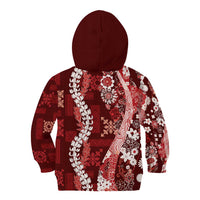 Hawaii Puakenikeni and Maile Lei Kid Hoodie Red Japanese Wave Style - Polynesian Pride
