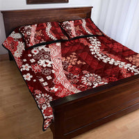 Hawaii Puakenikeni and Maile Lei Quilt Bed Set Red Japanese Wave Style - Polynesian Pride