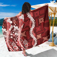 Hawaii Puakenikeni and Maile Lei Sarong Red Japanese Wave Style - Polynesian Pride