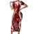 Hawaii Puakenikeni and Maile Lei Short Sleeve Bodycon Dress Red Japanese Wave Style - Polynesian Pride